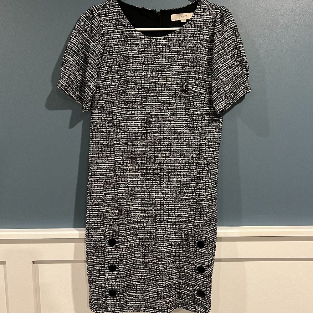 Loft Short Sleeve Tweed Shift Dress, Size 0 (New!)